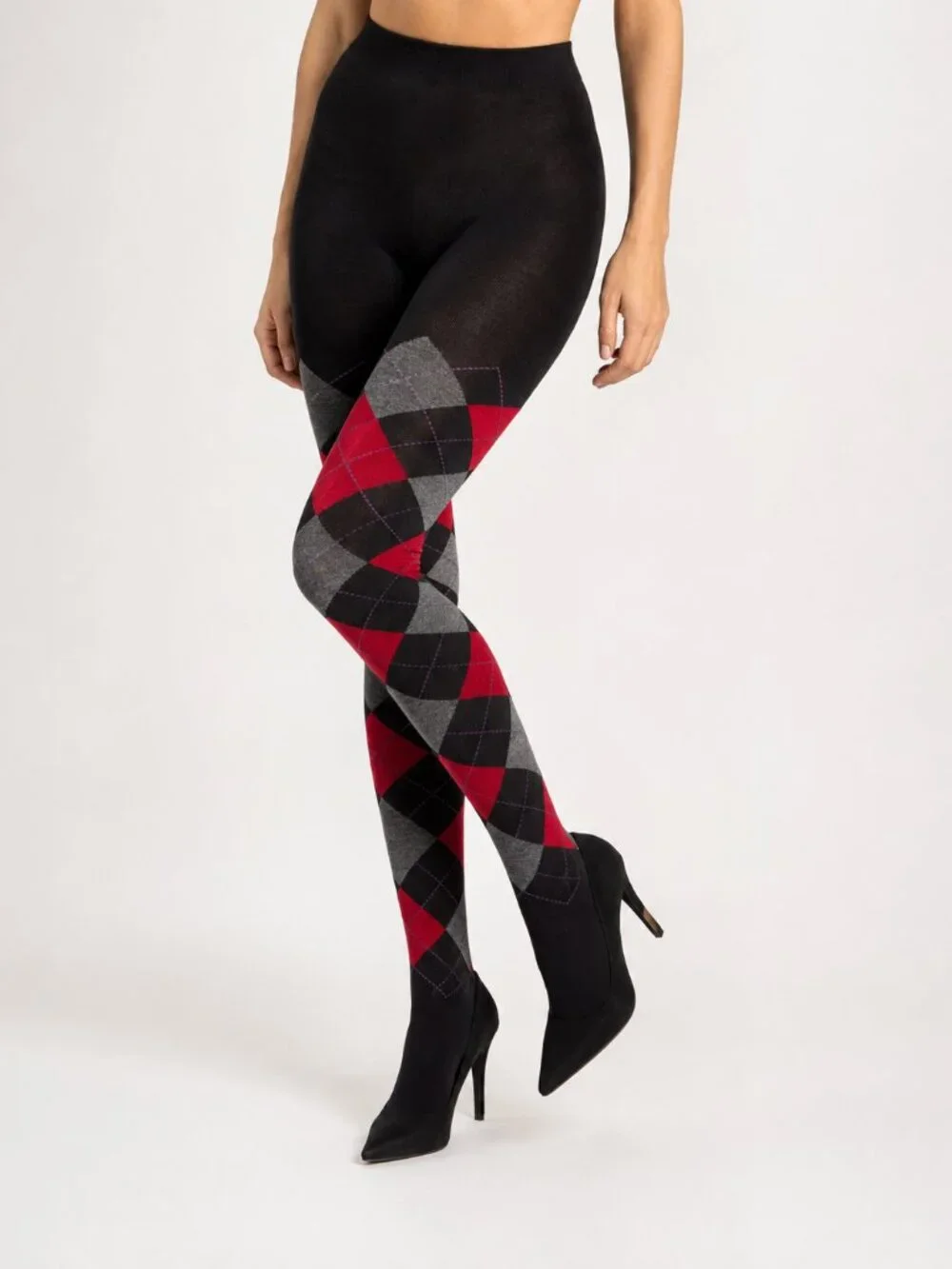 MeMoi MO-391 Argyle Sweater Tights S/M Black Red Gray